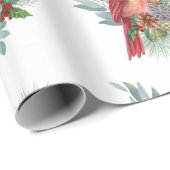 Papier Cadeau Noël Rouge Cardinal Vert Aquarelle (Coin rond)