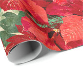 Papier Cadeau Noël rouge de poinsettia (Coin rond)
