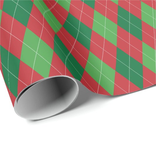 Papier Cadeau Noël Rouge et Vert Grand Argyle (Coin rond)