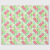 Papier Cadeau Noël rouge et vert Quatrefoil d'aquarelle (Plat)