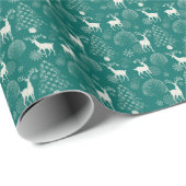 Papier Cadeau Noël rouge festif, forêt d'hiver. (Coin rond)