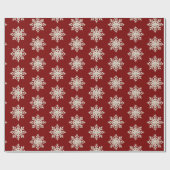 Papier Cadeau Noël rouge flocon de neige crème (Plat)