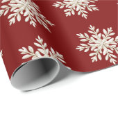 Papier Cadeau Noël rouge flocon de neige crème (Coin rond)