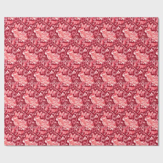 Papier Cadeau Noël Rouge Lapin Oiseau Bois Forêt Motif Floral (Plat)