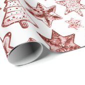 Papier Cadeau Noël Rouge Nostalgique (Coin rond)