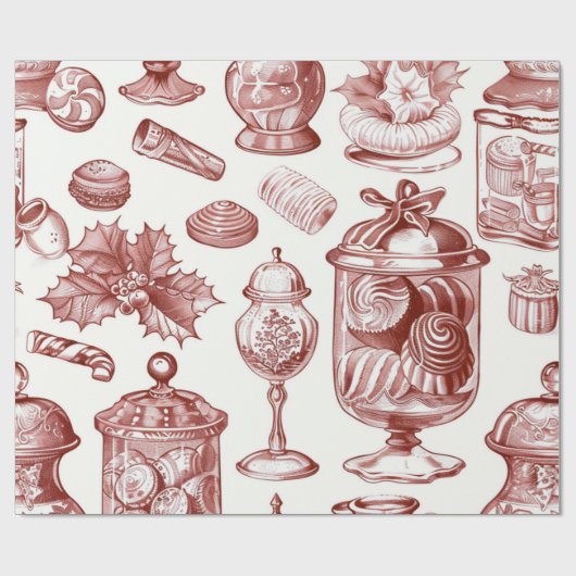 Papier Cadeau Noël Rouge Nostalgique (Plat)