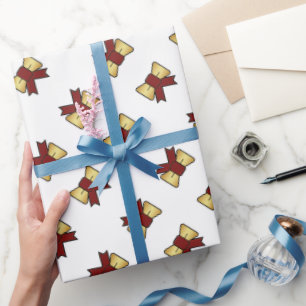 Papier Cadeau Noël Rouge or Bow Motif Blanc