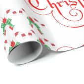 Papier Cadeau Noël Rouge Script Sucre de canne bonbon vert ruban (Coin rond)
