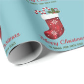 Papier Cadeau Noel Rouge Sur Bleu Avec Texte Personnalisé (Coin rond)