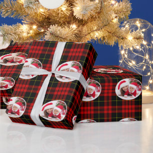 Papier Cadeau Noël Rouge Tartan noir Plaid Ajouter photo