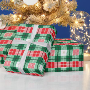 PAPIER CADEAU NOËL ROUGE VERT BLANC PLAID MOTIFS