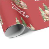 PAPIER CADEAU NOËL RUSTIQUE ANIMAUX EN BOIS (Coin rond)