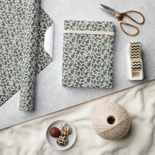Papier Cadeau Noël Rustique au Houx (Artisanat)