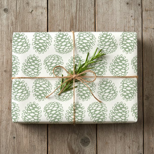 Papier Cadeau Noël rustique Cône de pin Sage vert vintage
