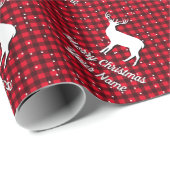 Papier Cadeau Noel rustique de cerf de bûcheron rouge (Coin rond)