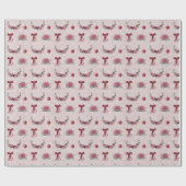 Papier Cadeau Noël Rustique Pink Rouge Floral (Plat)