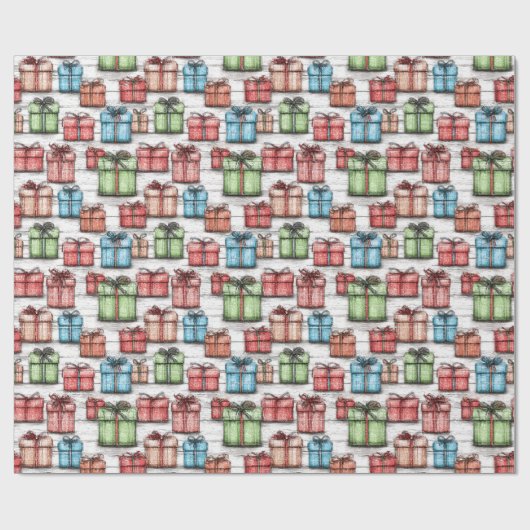 Papier Cadeau Noël rustique présente (Plat)