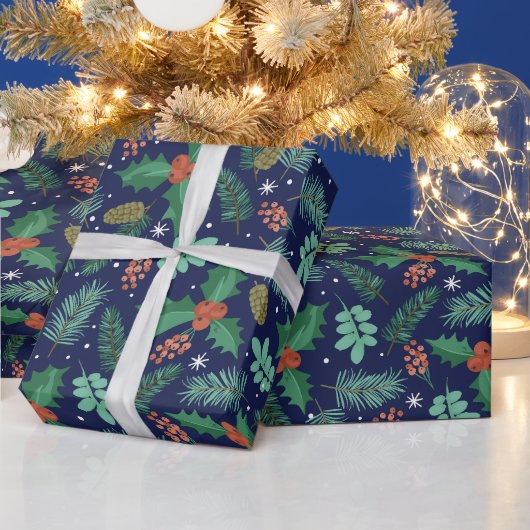 Papier Cadeau Noël saint et cônes de pin motif emballage pa (Vacances)