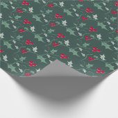 Papier Cadeau Noël sainte et baies rouges gris vert (Coin)