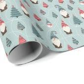 Papier Cadeau Noël sans couture motif avec gnomes, noël (Coin rond)