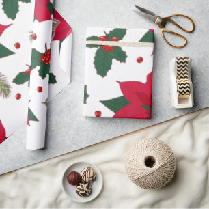 Papier Cadeau Noël sans soudure avec Poinsettia Cadeau