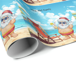 Papier Cadeau Noël SANTA CLAUS en juillet à la plage