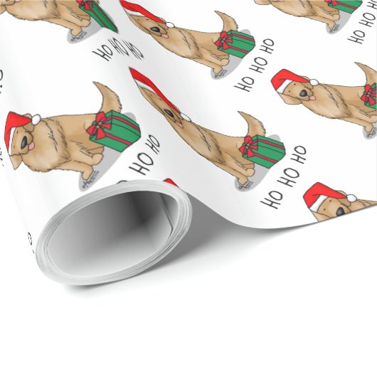 Papier Cadeau Noël Santa Claus Golden Retriever Chien mignonne (Coin rond)