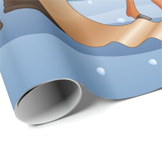 Papier Cadeau Noël Santa Claus Reindeer mignon hiver (Coin rond)