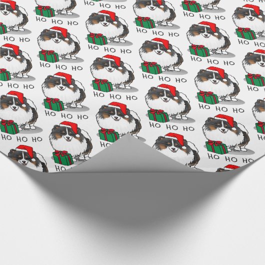 Papier Cadeau Noël Santa Hat Pomeranian (tri-couleur) mignonne (Coin)