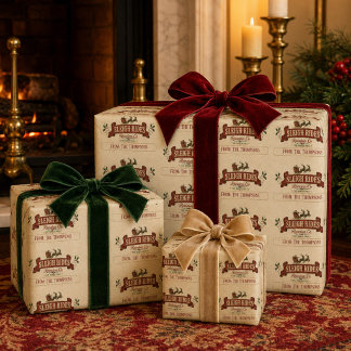 Papier Cadeau Noël Santa Vintage Traîneau Personnalisé