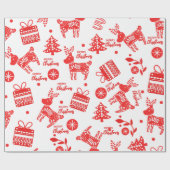 Papier Cadeau Noël scandinave Fête rouge et blanche (Plat)