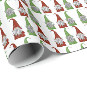 Papier Cadeau Noël scandinave rouge et vert Gnome