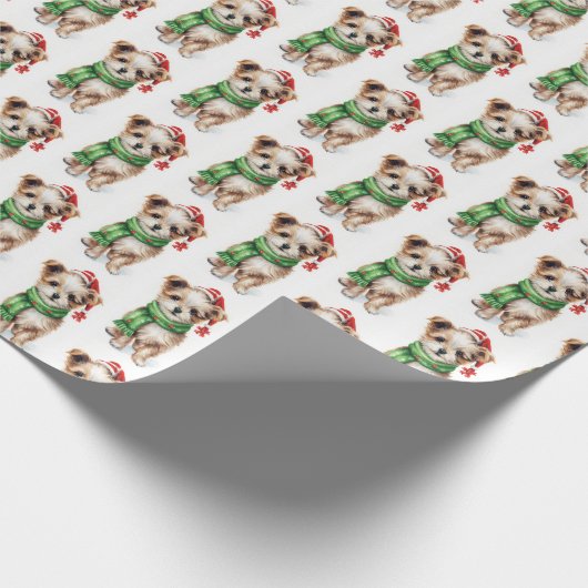 Papier Cadeau Noël Shih Tzu Avec Écharpe Hiver (Coin)