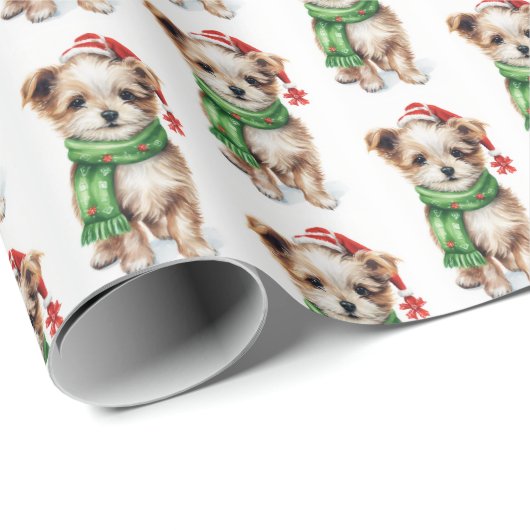 Papier Cadeau Noël Shih Tzu Avec Écharpe Hiver (Coin rond)