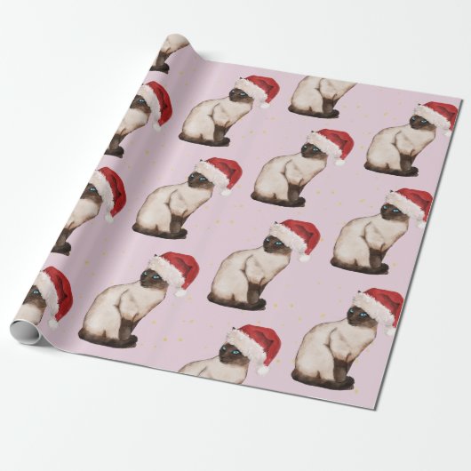 Papier Cadeau Noël Siamese Chat Motif pourpre (Déroulé)