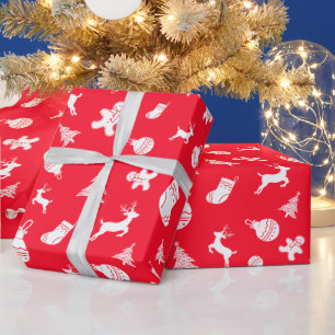 Papier Cadeau Noël Simple Rouge Et Blanc
