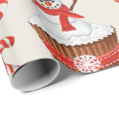 Papier Cadeau Noël Snowman Cupcake (Coin rond)