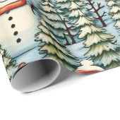 Papier Cadeau Noël Snowman mignon et cosy (Coin rond)