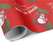 Papier Cadeau Noël Snowman mignon Stocking Rouge Personnalisé (Coin rond)