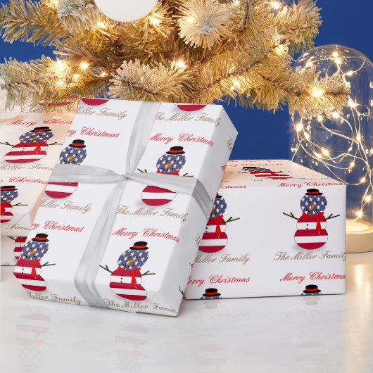 Papier Cadeau Noël Snowman Patriotic USA drapeau Personnalisé  (Vacances)