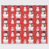 Papier Cadeau Noël Snowman, Snowflakes, Sucre de canne Red (Plat)