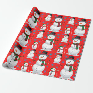 Papier Cadeau Noël Snowman, Snowflakes, Sucre de canne Red