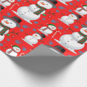 Papier Cadeau Noël Snowman, Snowflakes, Sucre de canne Red (Coin)