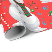 Papier Cadeau Noël Snowman, Snowflakes, Sucre de canne Red (Coin rond)