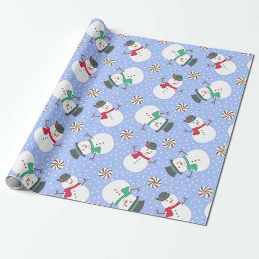 Papier Cadeau Noël Snowman Winter Blue (Déroulé)