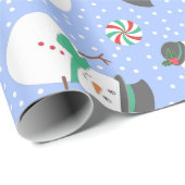 Papier Cadeau Noël Snowman Winter Blue (Coin rond)