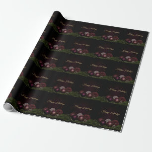 Papier Cadeau Noël Soirée rose Ornement Vert Feuille Noir