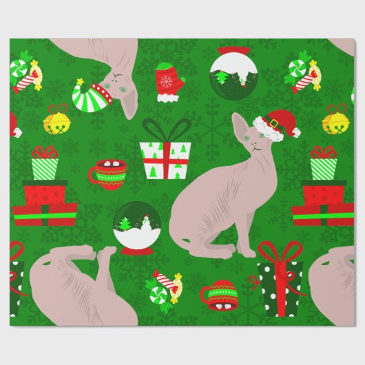 Papier Cadeau Noël sphynx chat père Noël sphinx (Plat)