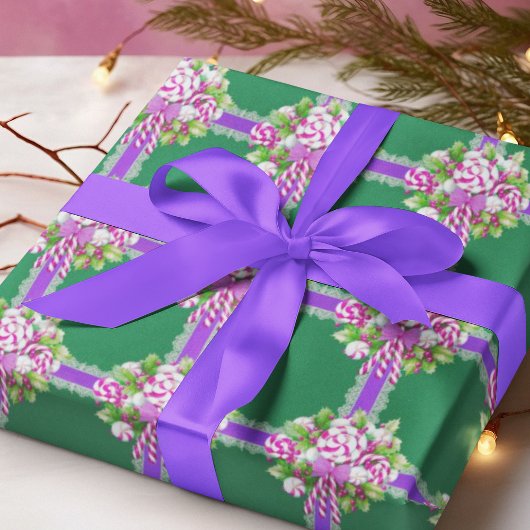 Papier Cadeau Noël sucre de canne violet et rose