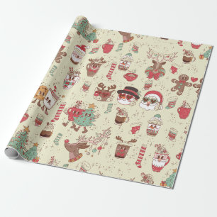 Papier Cadeau Noël super père Noël snowman renne café